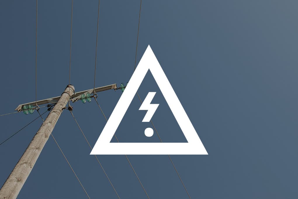 Luftledning med ikon för att strömavbrott kan uppstå.