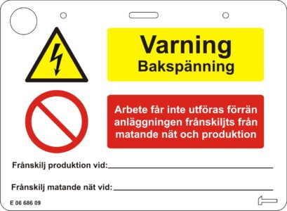 Skylt för varning bakspänning