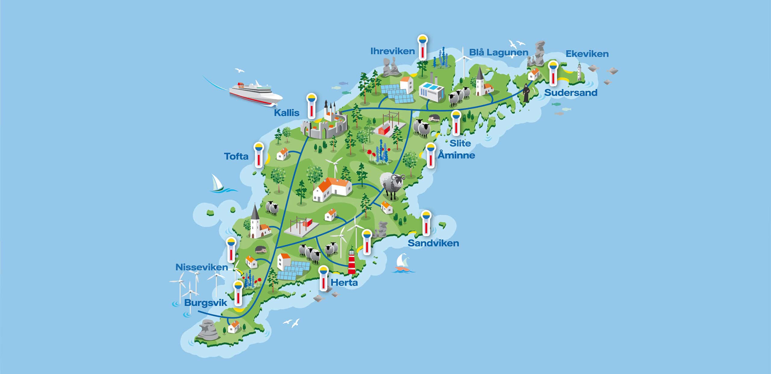 Karta över gotland på vart Geab-kollen finns.